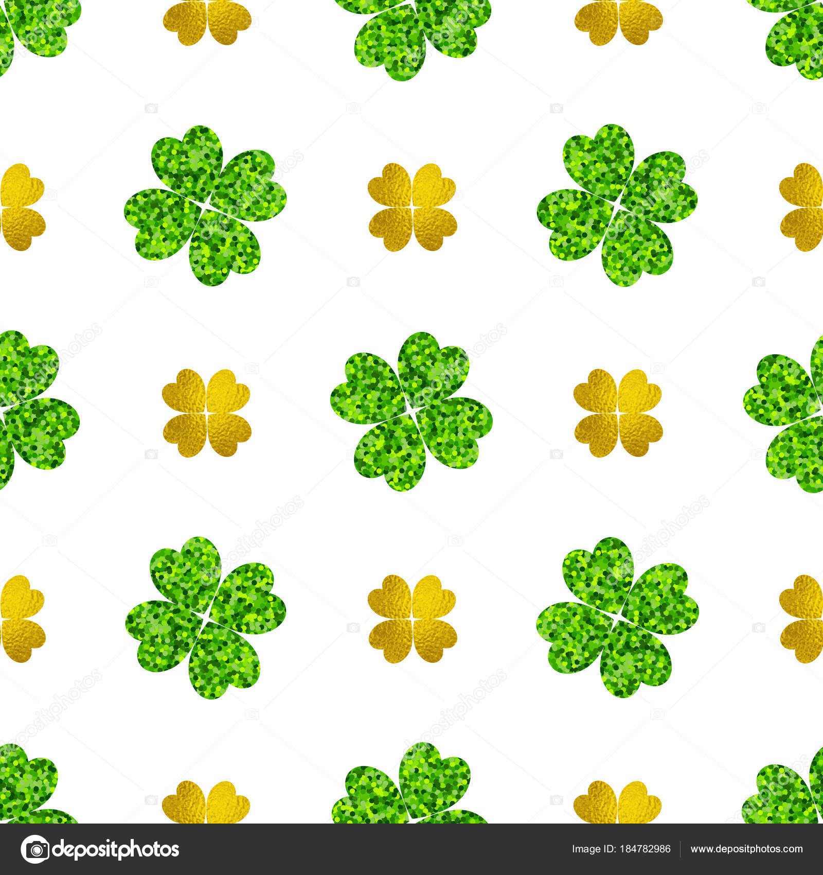 St.Patrick's day seamless pattern with clover leaves and golden