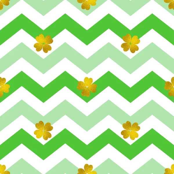 Patroon met groene lijnen en gouden klaver — Stockvector