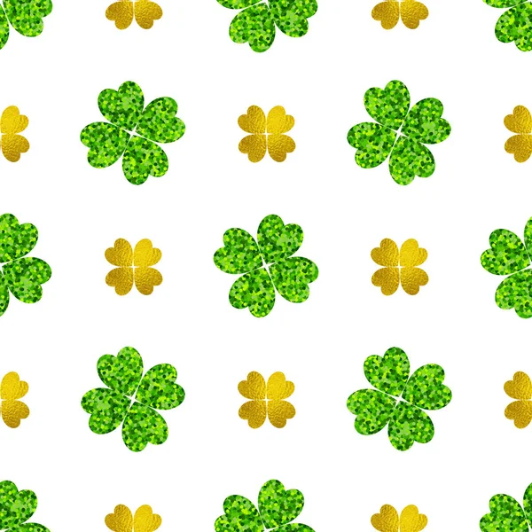 Pattern with green and golden clover — Stock Vector