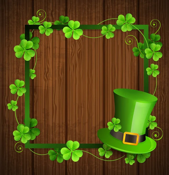 ��lover leaves and green hat on a wooden background. — Stock Vector