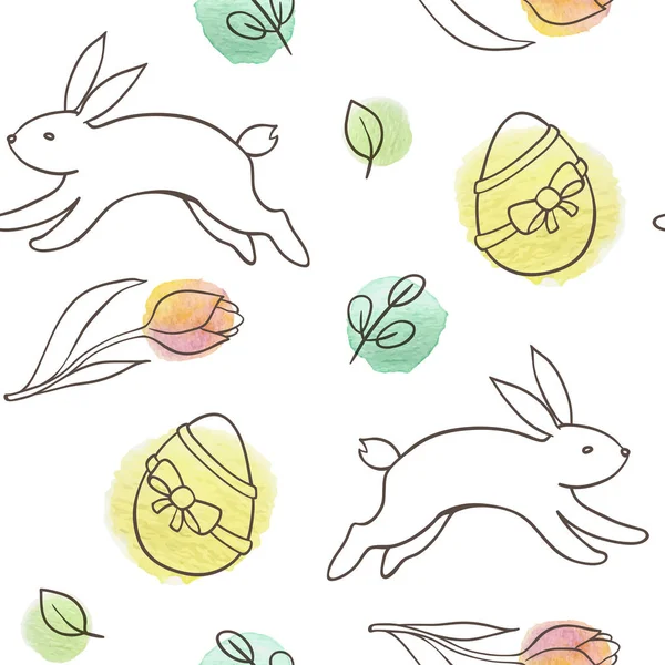 Modèle sans couture de Pâques avec lapin et oeufs — Image vectorielle