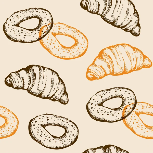 Vzor bezešvé s croissanty a pečivo — Stockový vektor
