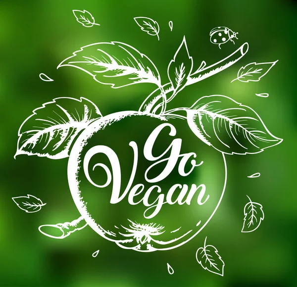 Apple dan lettering Go vegan - Stok Vektor