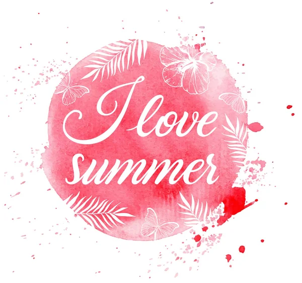 Sommer Tropischen Hintergrund Mit Palmblättern Hibiskusblüten Und Rosa Runden Aquarell — Stockvektor