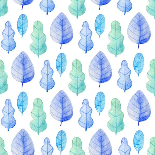 Pattern with blue and green oak leaves. — Stock Photo, Image