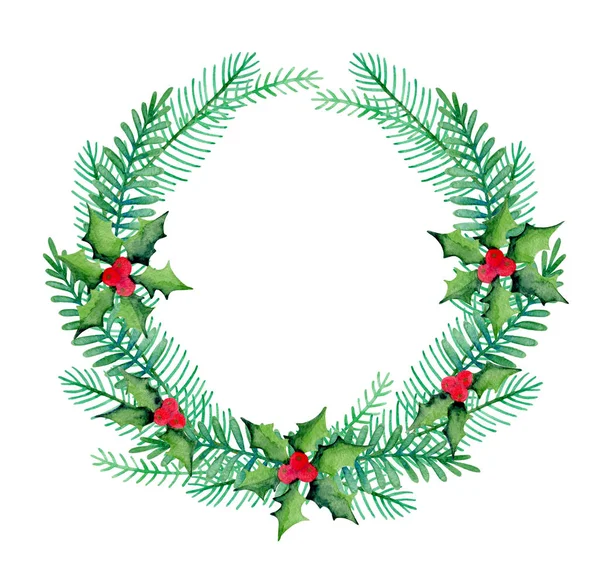 Wreath of fir branches and holly — Stockfoto