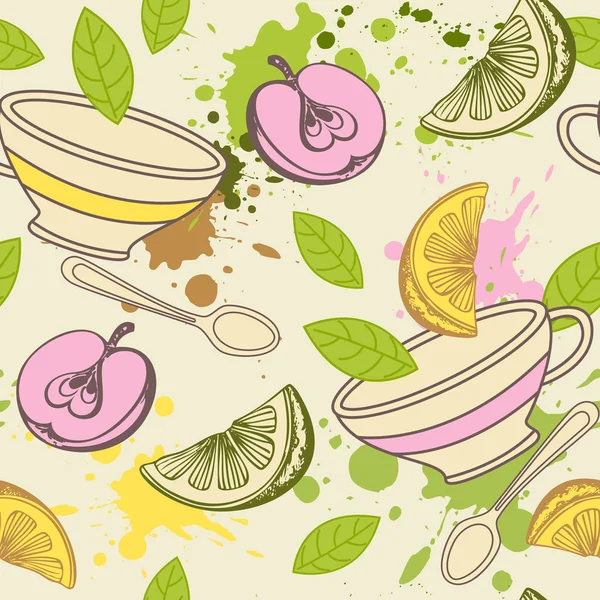 Patrón vintage con taza de té — Archivo Imágenes Vectoriales