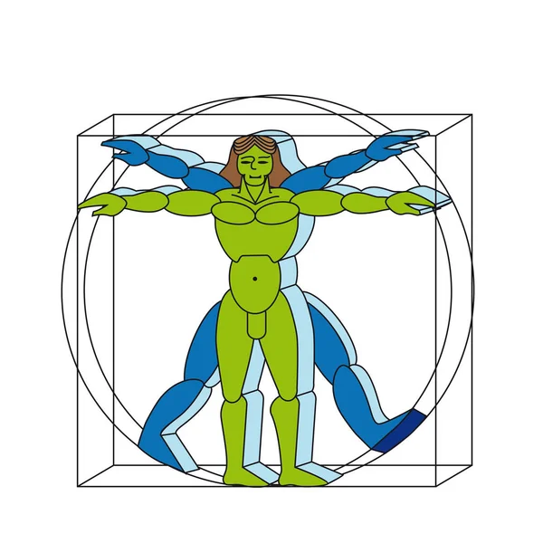 Vitruvian man mutant isolated. — Stock Vector
