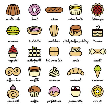 big line icon set of world best desserts and sweets clipart