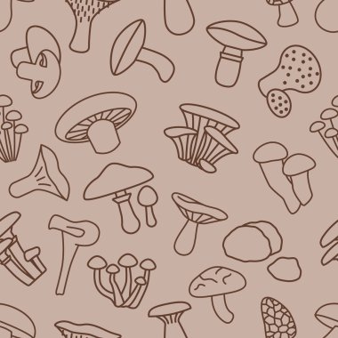 mushroom seamless pattern in brown colour clipart