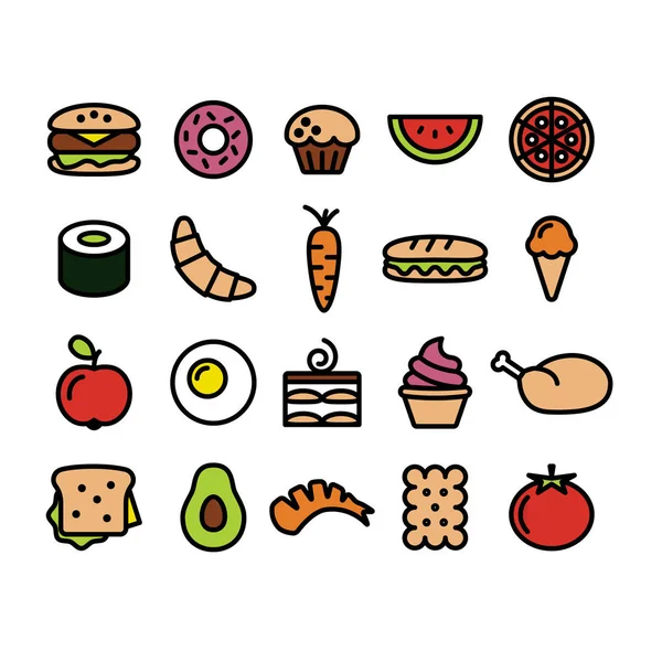 Колекція барвистих харчових іконок — стоковий вектор