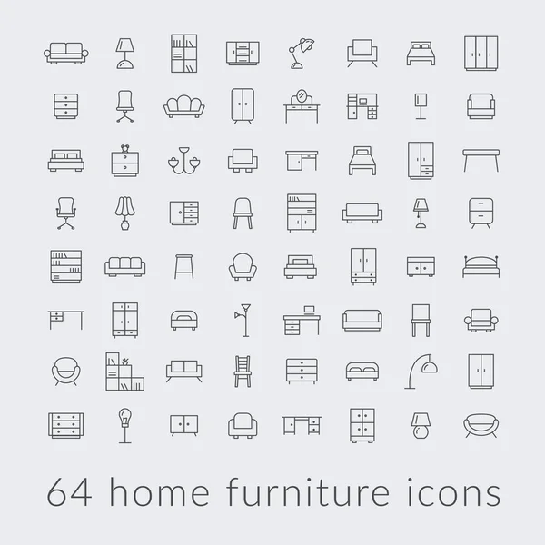 Gran colección de iconos de muebles para el hogar — Vector de stock