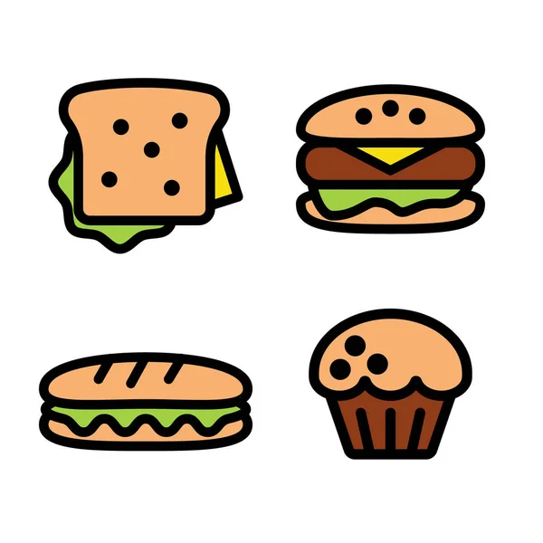 Sandwich, hamburger, baguette et muffin — Image vectorielle