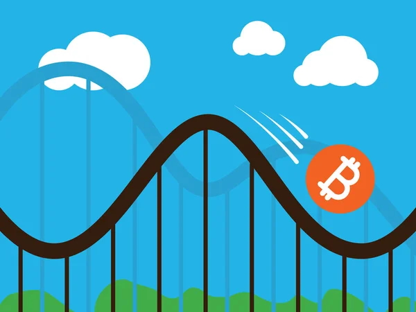 Bitcoin moeda na montanha-russa — Vetor de Stock