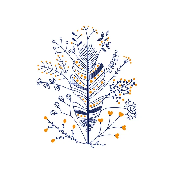 Векторне перо з квітами в темно-синьому — стоковий вектор