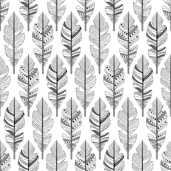 Black and white feathers seamless pattern — Stock Vector