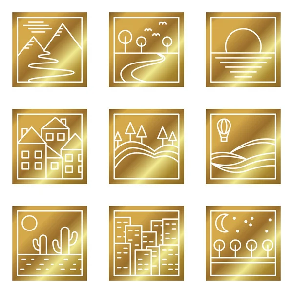 Nine gold square simple icons Royalty Free Stock Illustrations