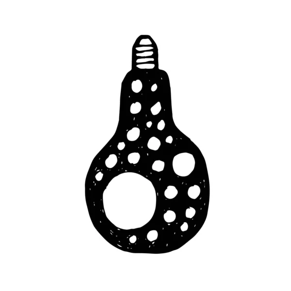 Schwarze handgezeichnete Glühbirne mit weißen Punkten — Stockvektor