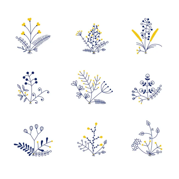 Set of nine vector bouquets Stock Vector