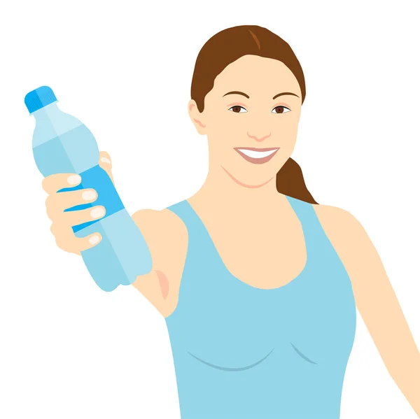 Una mujer dando una botella de agua — Vector de stock