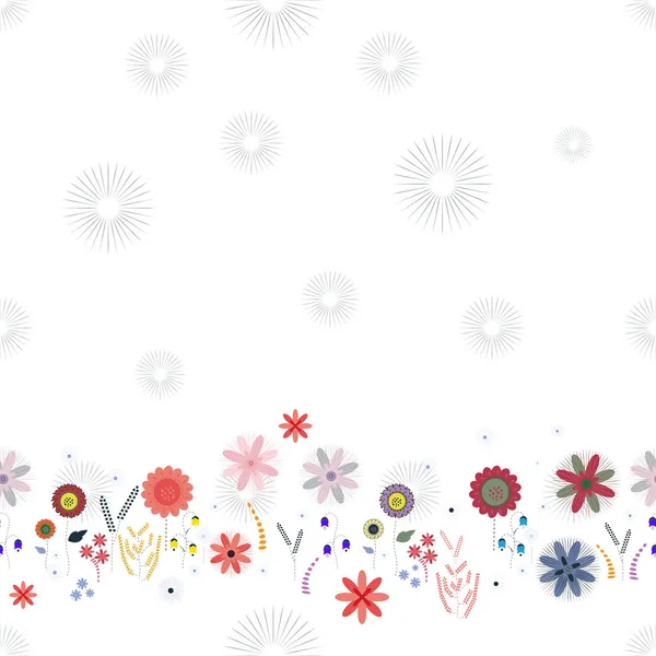 Seamless border with flowers on a white background