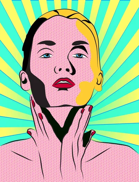 Pop Art Femme Toucher Son Cou — Image vectorielle