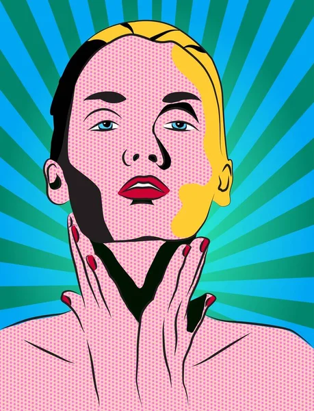 Pop Art Woman Menyentuh Lehernya - Stok Vektor