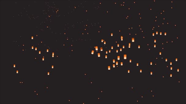Fondo con pequeñas linternas chinas en el cielo nocturno — Vídeos de Stock