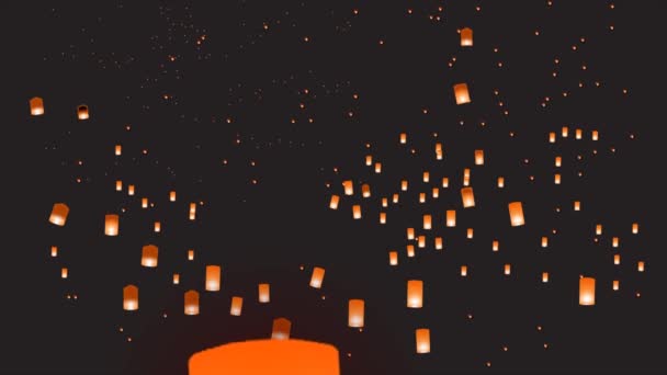 Sfondo con piccole lanterne cinesi nel cielo notturno — Video Stock