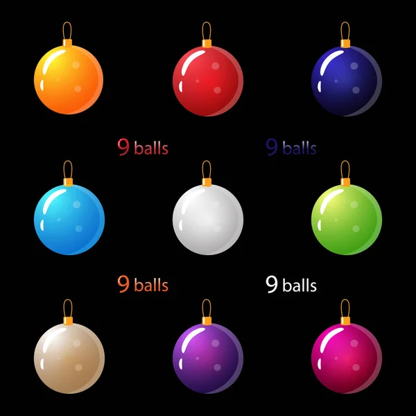 ベクトルセットの9色のクリスマスボール分離 — ストックベクタ