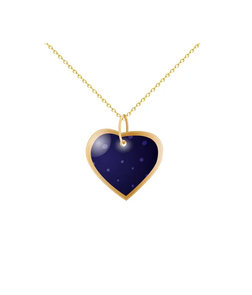 Μενταγιόν μπλε καρδιάς. Χρυσή αλυσίδα. Δώρο Αγίου Βαλεντίνου — Διανυσματικό Αρχείο
