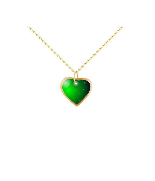 Zelený přívěšek. Zlatý řetěz. Valentines dárek — Stockový vektor