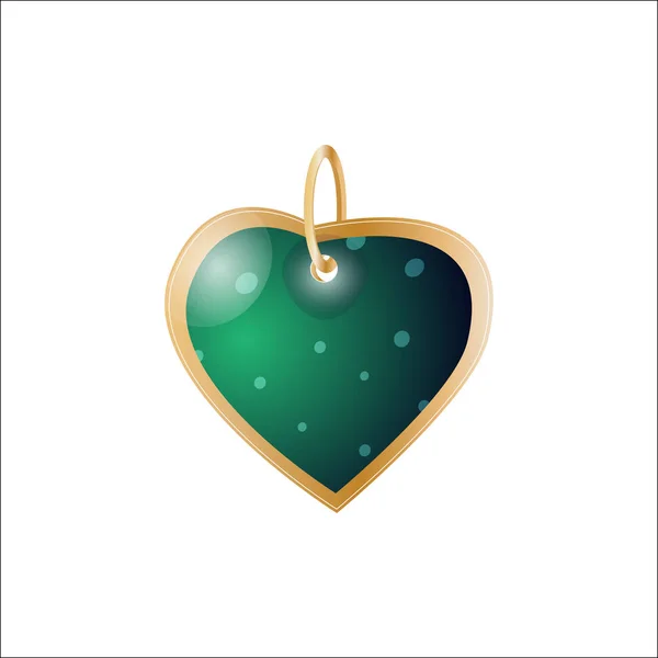Yeşil kalp kolyesi. Altın zincir. Sevgililer Günü hediyesi — Stok Vektör