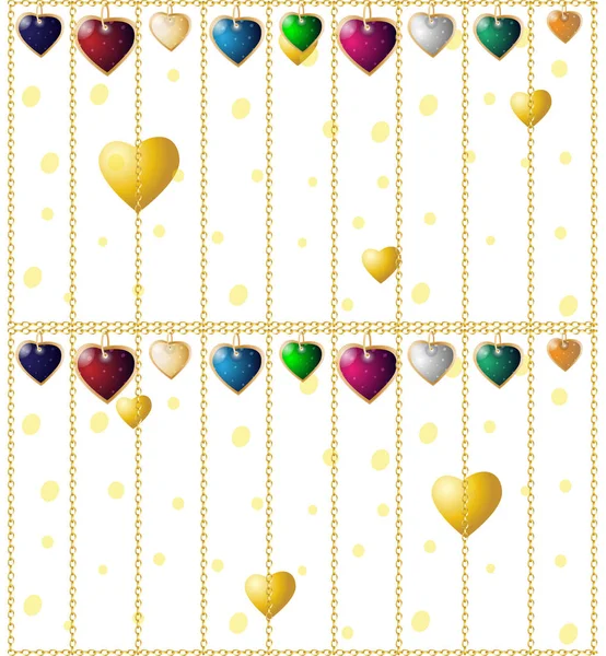 Fondo sin costuras de San Valentín. Colgantes de corazón de colores. Jaulas de cadena — Archivo Imágenes Vectoriales