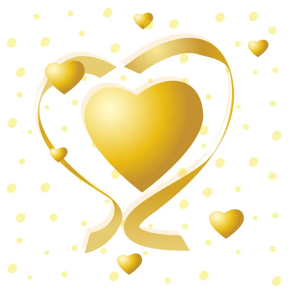 Valentines vectorkaart. Gouden harten, linten op een witte achtergrond. — Stockvector
