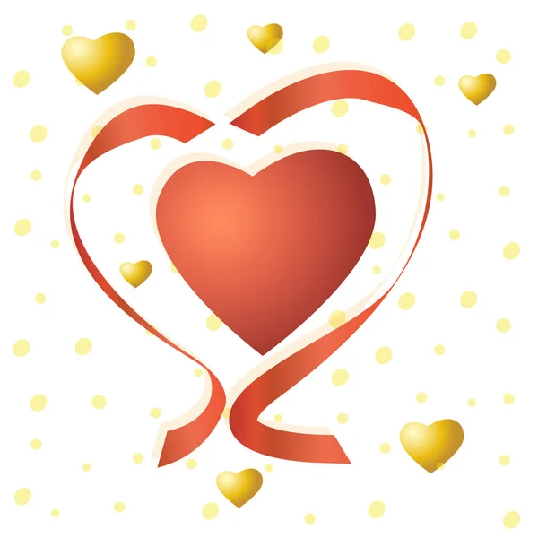 Valentines vectorkaart. Rode en gouden harten, linten. — Stockvector