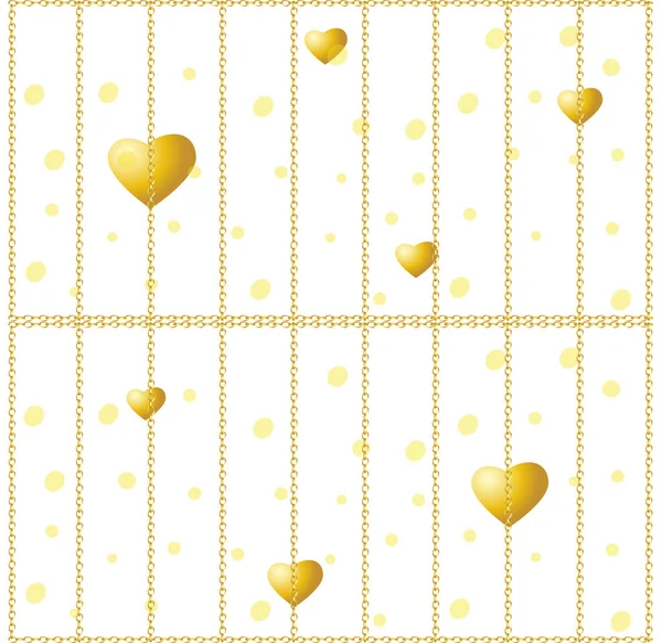 Zlatá srdce na bílém pozadí. Vektorové hladké textury na Valentýna. Zlatý plot. Zlatá klec — Stockový vektor