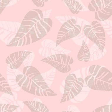 Pink color tropical leaves seamless pattern. Wrapping paper, fabric print texture.
