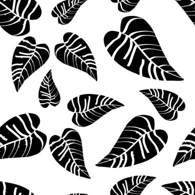 Black and white monochrome tropical leaves seamless pattern. Wrapping paper, fabric print texture.