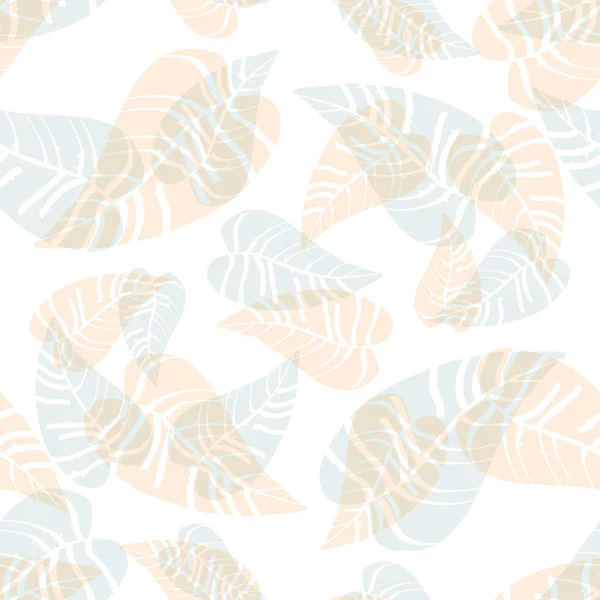 Pastel colors white tropical leaves seamless pattern. Wrapping paper, fabric print texture. — Stock vektor