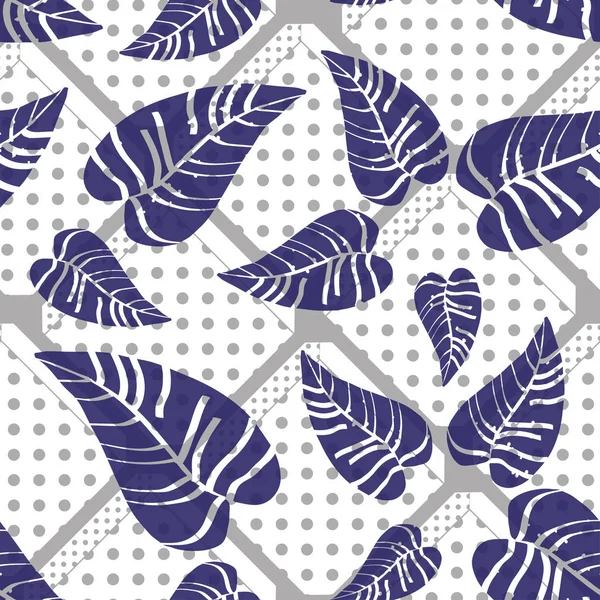 Blå tropiska blad sömlöst mönster. Omslagspapper, textur för tygtryck. — Stock vektor