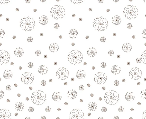 Marshmallows Vektor nahtlose Textur. Schwarze Konturmarshmallows auf weißem Hintergrund. — Stockvektor