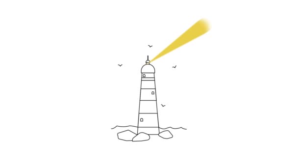 Animated Icon Lighthouse Line Art Illustration Loop Video — Stock Video