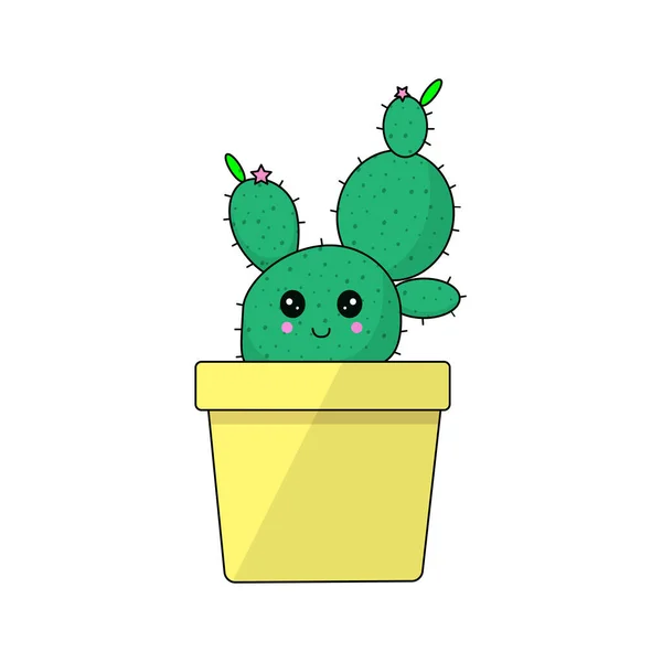 Lindo cactus kawaii aislado sobre un fondo blanco — Vector de stock