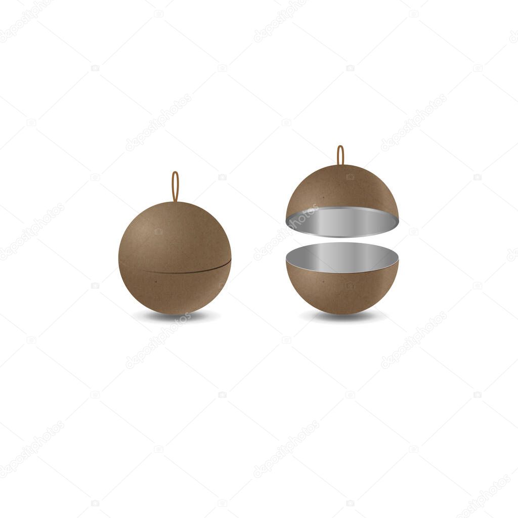 Shere shaped creative packaging. Steel ball with kraft cover. Vector illustration