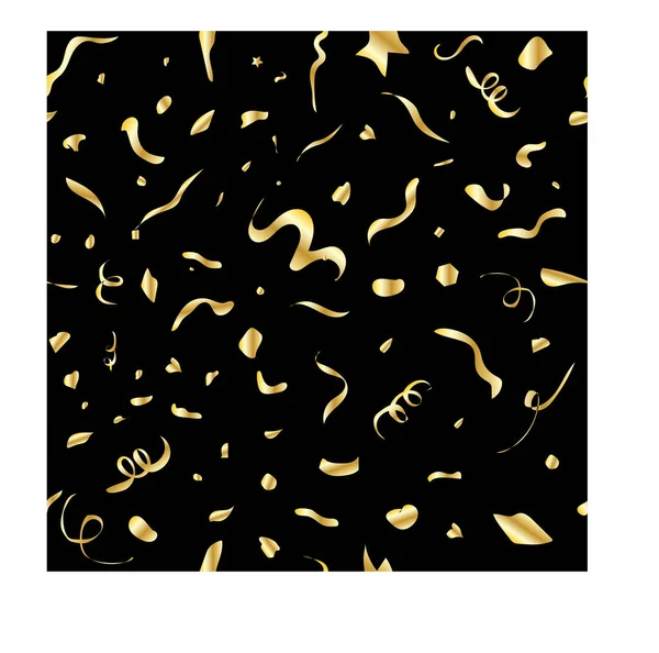 Patrón sin costuras confeti vectorial. Formas doradas sobre fondo negro — Vector de stock