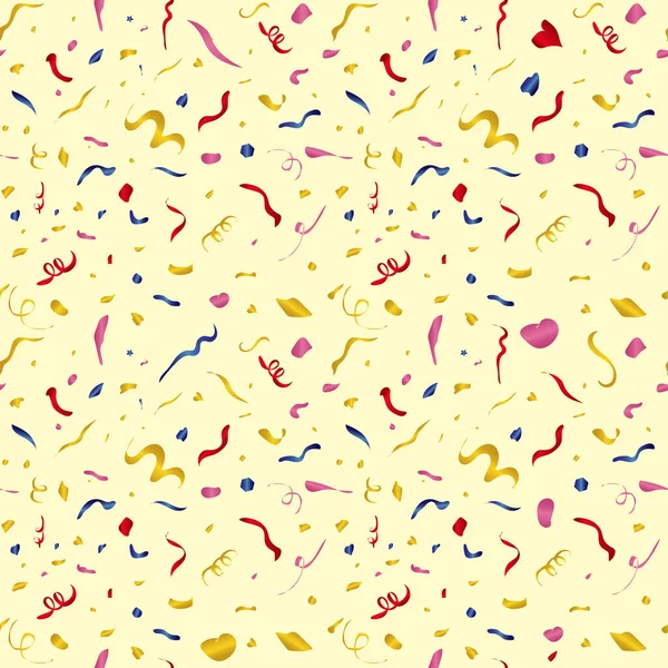 Vector confetti seamless pattern. Colorful shapes on a yellow background — Stock Vector