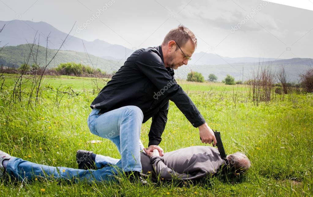 La escena del crimen, asesinato, investigación, policía atrapó al