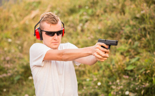 Handsome and young blond policeman professional army special for