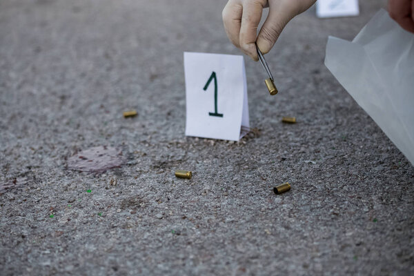 The crime scene, murder, investigation, sleeves shots serve as e